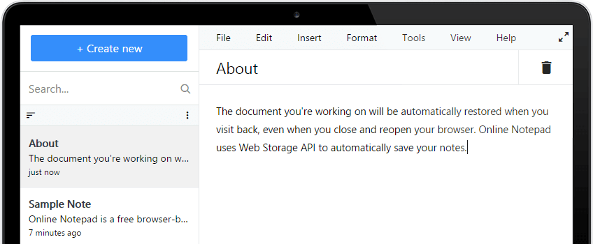 Wasamedia Online Notepad Screenshot